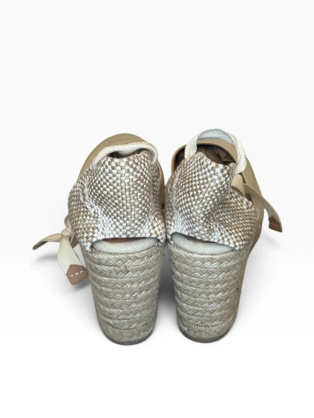 Castañer Cream Canvas Lace-Up Wedge Espadrilles Made in Spain EU 39